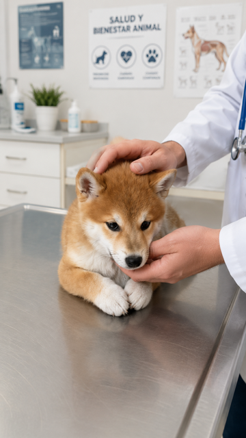 Perro Shiba Inu en consulta veterinaria, raza frecuentemente afectada por síndrome de Cushing